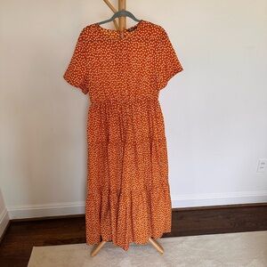 SHEIN Orange and White Midi Dress